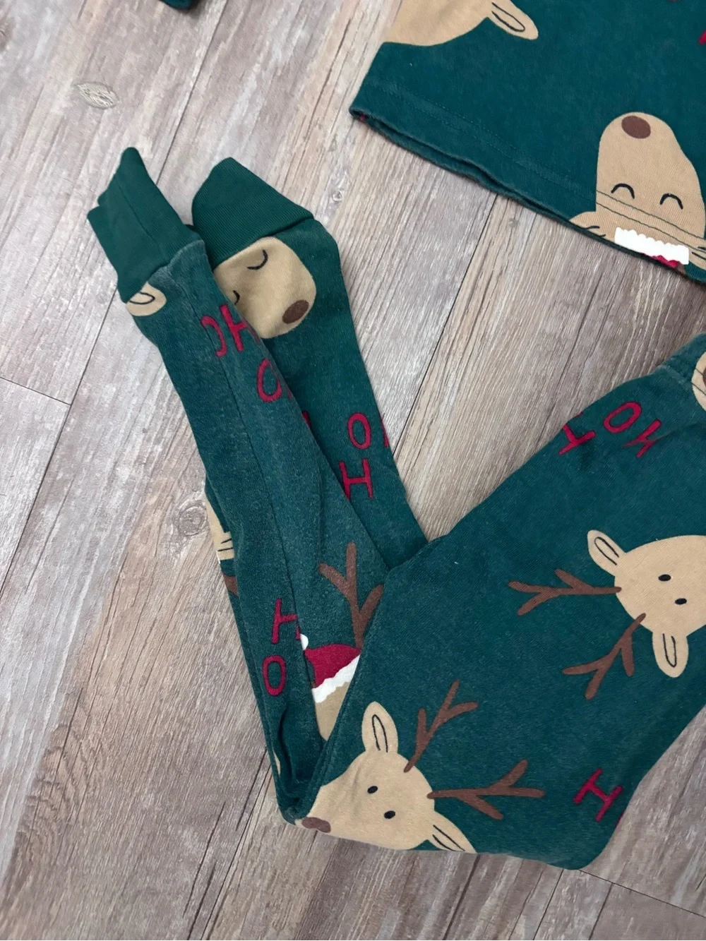 Carters Green Kids Reindeer Pajama Set with Red Accents